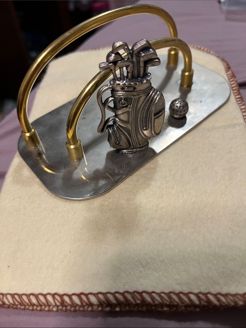 Golf-Themed Metal Napkin Holder in Silver and Gold